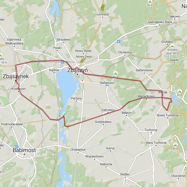 Miniatura mapy "Trasa Gravelowa do Kosieczyna" - trasy rowerowej w Lubuskie, Poland. Wygenerowane przez planer tras rowerowych Tarmacs.app