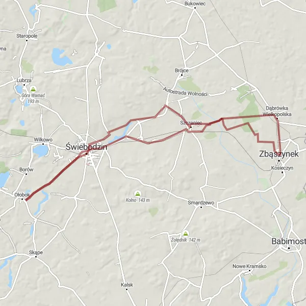 Map miniature of "Through the Lubuskie countryside" cycling inspiration in Lubuskie, Poland. Generated by Tarmacs.app cycling route planner