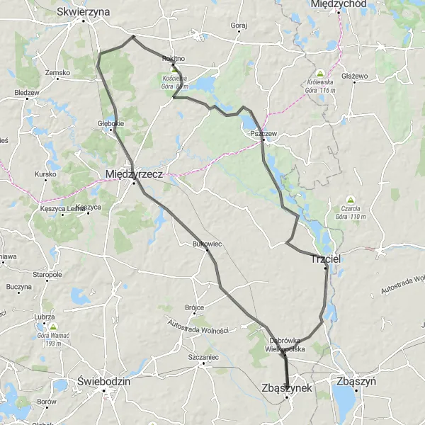 Miniatura mapy "Szlak Rowerowy do Trzciela" - trasy rowerowej w Lubuskie, Poland. Wygenerowane przez planer tras rowerowych Tarmacs.app