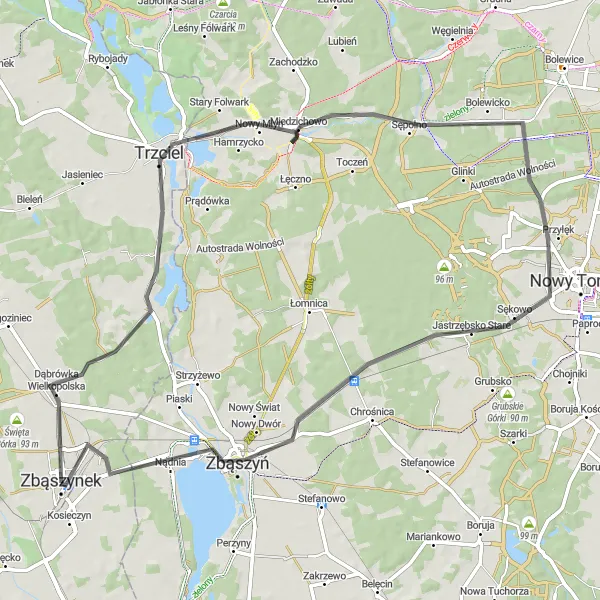 Miniatura mapy "Trasa Zbąszynek - Zbąszyn" - trasy rowerowej w Lubuskie, Poland. Wygenerowane przez planer tras rowerowych Tarmacs.app