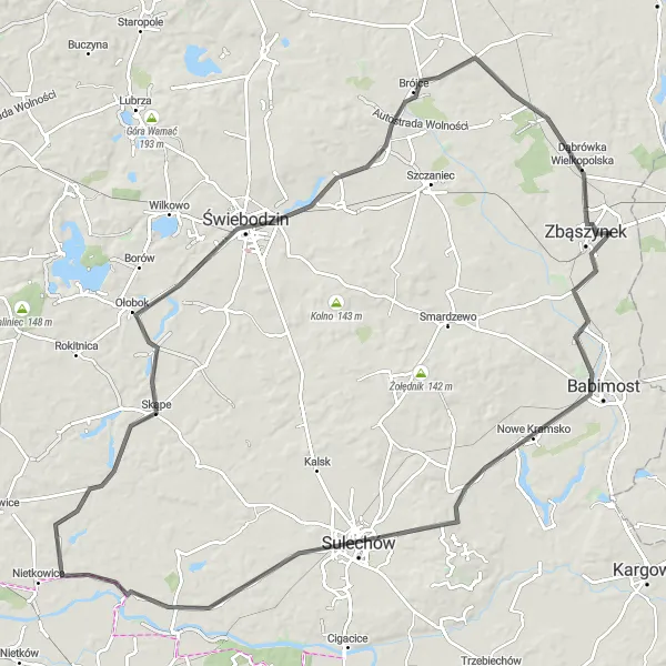 Miniatura mapy "Trasa Zbąszynek - Brójce" - trasy rowerowej w Lubuskie, Poland. Wygenerowane przez planer tras rowerowych Tarmacs.app