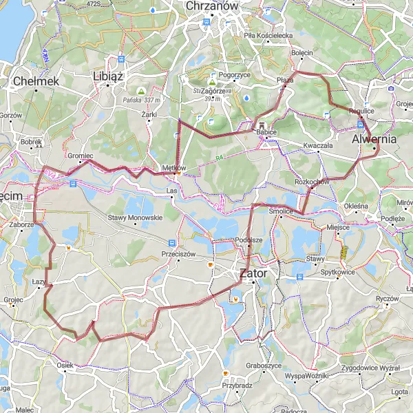 Miniatura mapy "Trasa Alwernia-Grzmiączka-Łazy" - trasy rowerowej w Małopolskie, Poland. Wygenerowane przez planer tras rowerowych Tarmacs.app