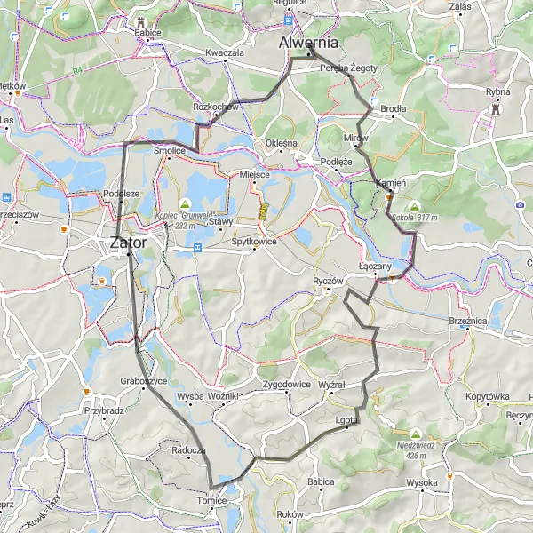 Map miniature of "Scenic Road Tour" cycling inspiration in Małopolskie, Poland. Generated by Tarmacs.app cycling route planner