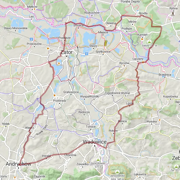 Map miniature of "Exploring Nature and Relaxing Gravel Paths" cycling inspiration in Małopolskie, Poland. Generated by Tarmacs.app cycling route planner