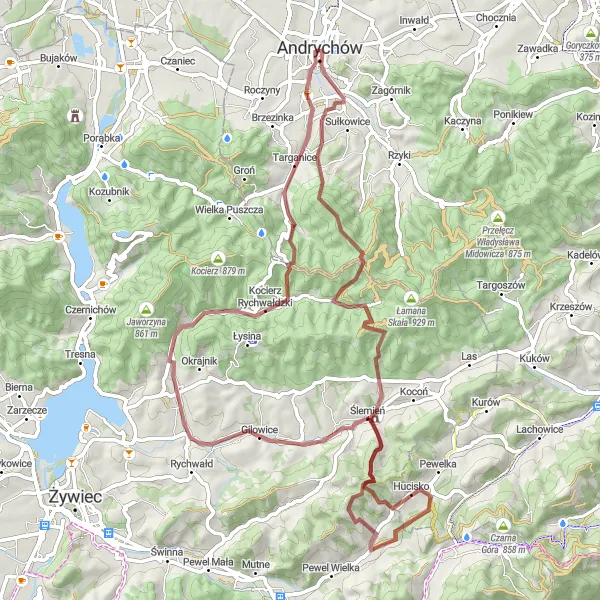 Miniatura mapy "Trasa przez Beskid Mały" - trasy rowerowej w Małopolskie, Poland. Wygenerowane przez planer tras rowerowych Tarmacs.app