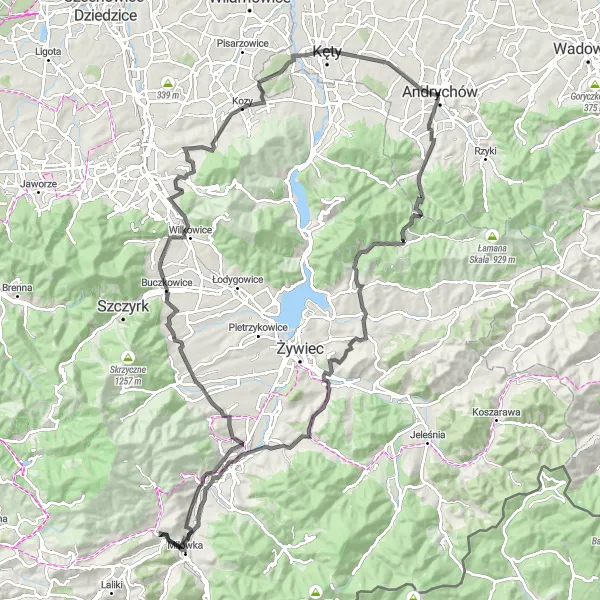 Map miniature of "Hidden Treasures and Challenging Climbs" cycling inspiration in Małopolskie, Poland. Generated by Tarmacs.app cycling route planner