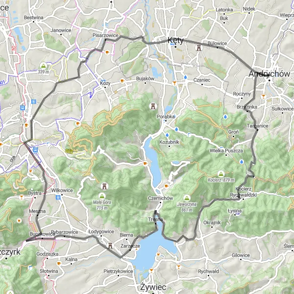 Miniatura mapy "Trasa wokół Żywieckiego Jeziora" - trasy rowerowej w Małopolskie, Poland. Wygenerowane przez planer tras rowerowych Tarmacs.app