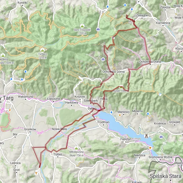 Map miniature of "Tatra Mount Gravel Adventure" cycling inspiration in Małopolskie, Poland. Generated by Tarmacs.app cycling route planner