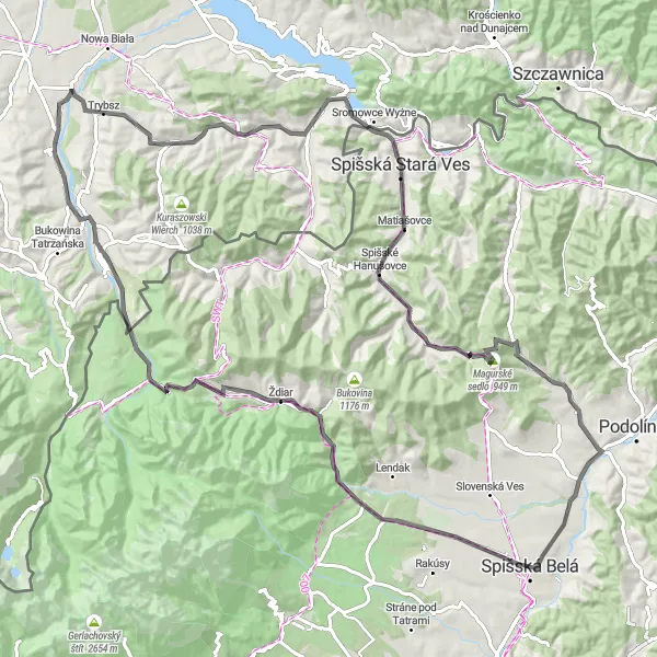 Map miniature of "Historic and Mountainous Road Cycling" cycling inspiration in Małopolskie, Poland. Generated by Tarmacs.app cycling route planner