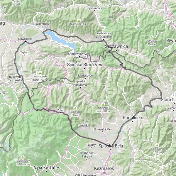 Map miniature of "Panoramic Alpine Road Cycling" cycling inspiration in Małopolskie, Poland. Generated by Tarmacs.app cycling route planner