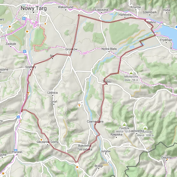 Miniatura mapy "Trasa wokół Białego Dunajca" - trasy rowerowej w Małopolskie, Poland. Wygenerowane przez planer tras rowerowych Tarmacs.app