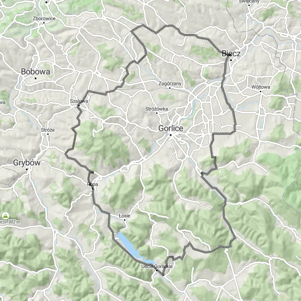 Map miniature of "Libusza and Małastów Loop" cycling inspiration in Małopolskie, Poland. Generated by Tarmacs.app cycling route planner