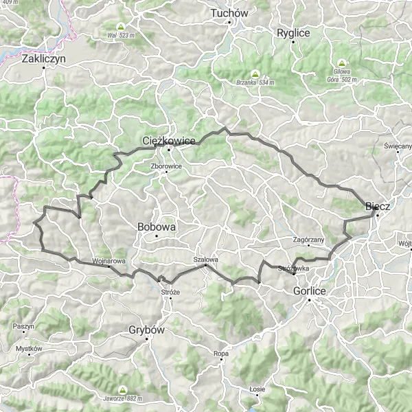 Map miniature of "Bucze Exploration" cycling inspiration in Małopolskie, Poland. Generated by Tarmacs.app cycling route planner