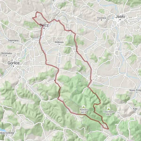 Map miniature of "Off the Beaten Path" cycling inspiration in Małopolskie, Poland. Generated by Tarmacs.app cycling route planner