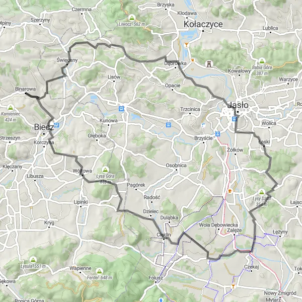 Map miniature of "Road Cycling Escape" cycling inspiration in Małopolskie, Poland. Generated by Tarmacs.app cycling route planner