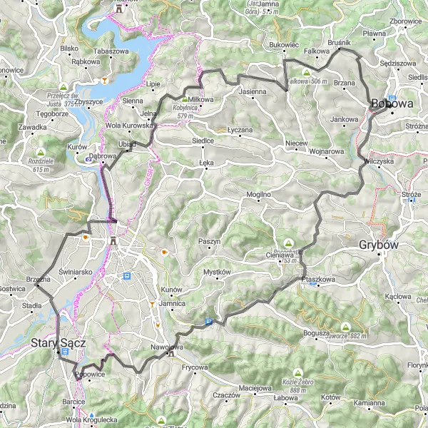 Map miniature of "Gorców Hills Challenge" cycling inspiration in Małopolskie, Poland. Generated by Tarmacs.app cycling route planner