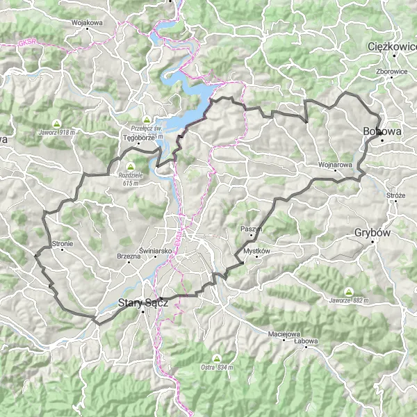 Map miniature of "Mountainous Adventure" cycling inspiration in Małopolskie, Poland. Generated by Tarmacs.app cycling route planner