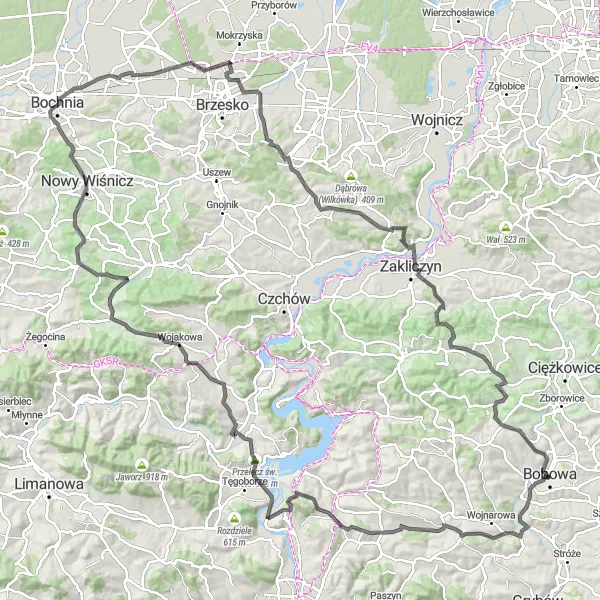 Map miniature of "Countryside Exploration" cycling inspiration in Małopolskie, Poland. Generated by Tarmacs.app cycling route planner