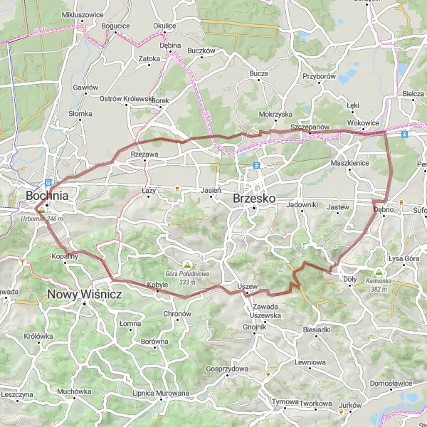 Miniatura mapy "Trasa Gravelowa przez Rzezawę i Dębno" - trasy rowerowej w Małopolskie, Poland. Wygenerowane przez planer tras rowerowych Tarmacs.app