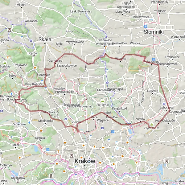 Miniatura mapy "Trasa rowerowa Gravel wokół Bolechowic" - trasy rowerowej w Małopolskie, Poland. Wygenerowane przez planer tras rowerowych Tarmacs.app
