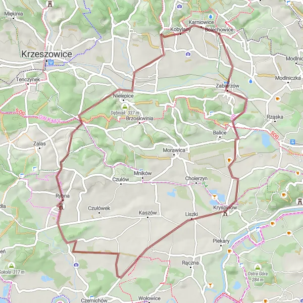 Miniatura mapy "Trasa do Rudawy i Karniowic" - trasy rowerowej w Małopolskie, Poland. Wygenerowane przez planer tras rowerowych Tarmacs.app