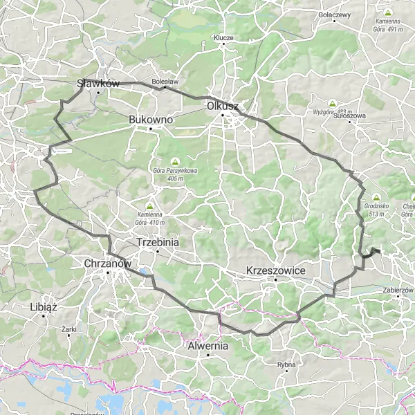 Miniatura mapy "Trasa szosowa dookoła Bolechowic" - trasy rowerowej w Małopolskie, Poland. Wygenerowane przez planer tras rowerowych Tarmacs.app
