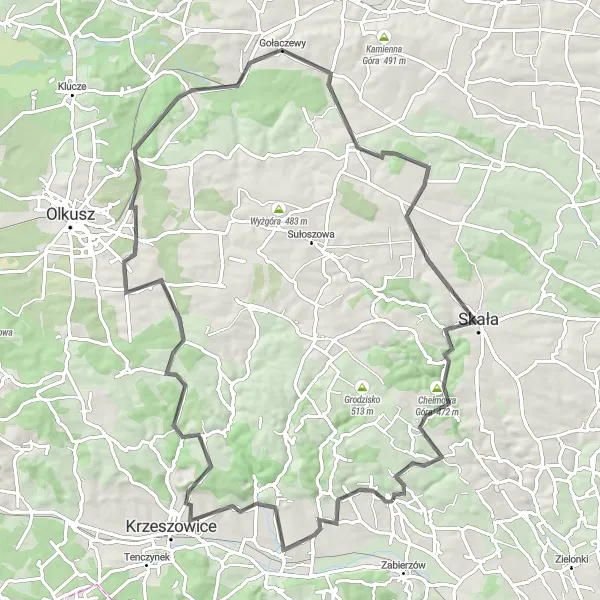 Map miniature of "From Hills to Valleys" cycling inspiration in Małopolskie, Poland. Generated by Tarmacs.app cycling route planner