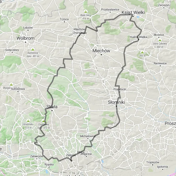 Map miniature of "The Great Roundabout" cycling inspiration in Małopolskie, Poland. Generated by Tarmacs.app cycling route planner