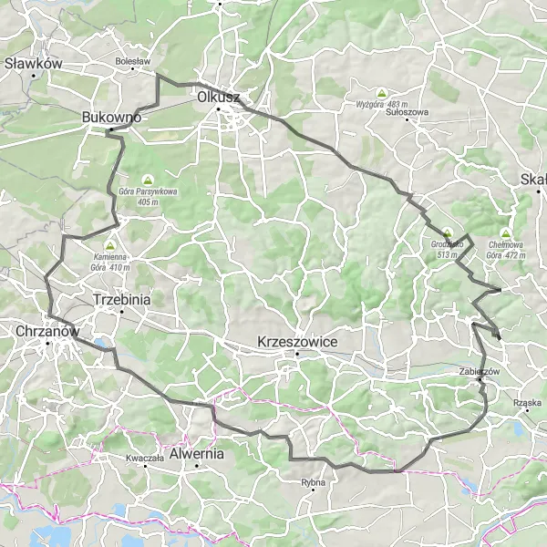 Map miniature of "The Delightful Loop" cycling inspiration in Małopolskie, Poland. Generated by Tarmacs.app cycling route planner