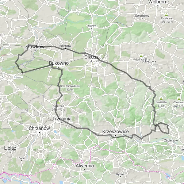 Miniatura mapy "Trasa do Olkusza i Będkowic" - trasy rowerowej w Małopolskie, Poland. Wygenerowane przez planer tras rowerowych Tarmacs.app
