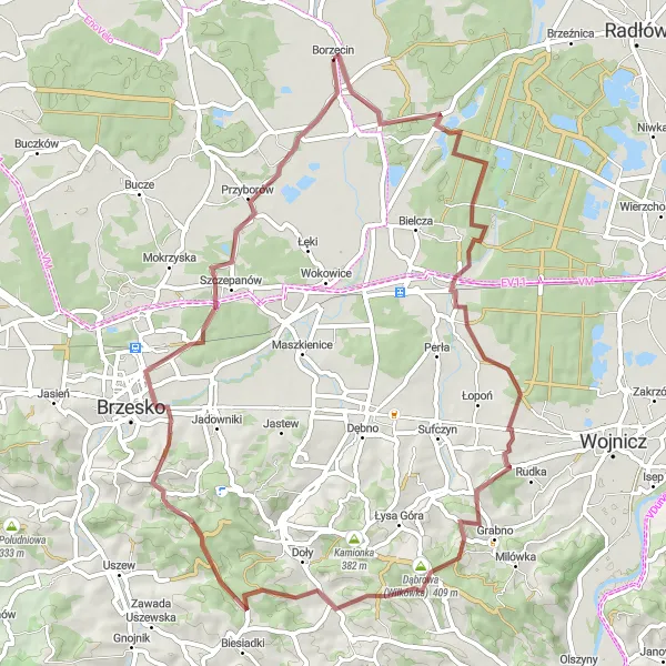 Map miniature of "Dąbrowa Adventure" cycling inspiration in Małopolskie, Poland. Generated by Tarmacs.app cycling route planner