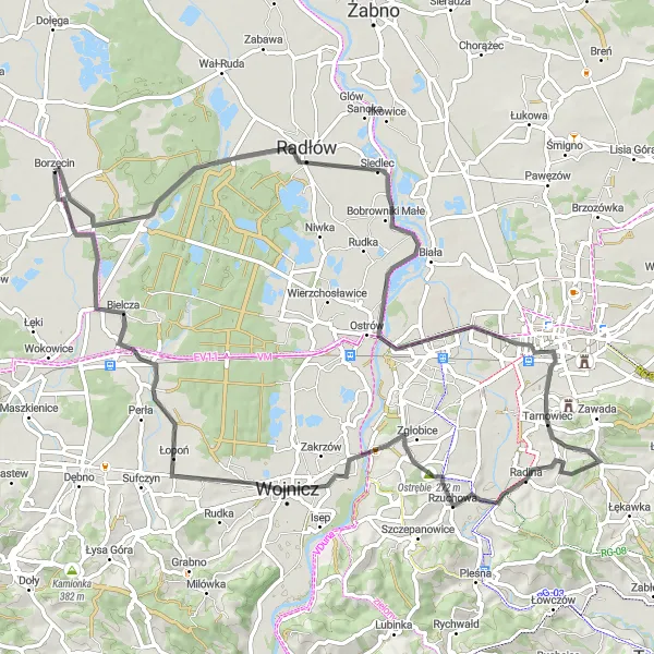 Map miniature of "Siedlec Exploration" cycling inspiration in Małopolskie, Poland. Generated by Tarmacs.app cycling route planner