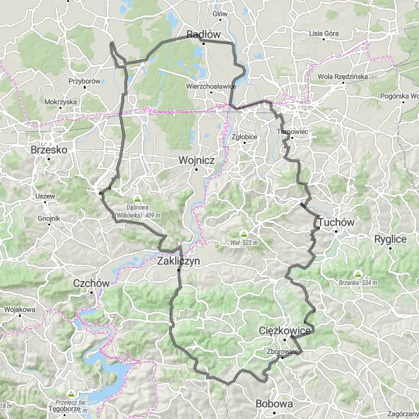 Map miniature of "Hilltop Adventure" cycling inspiration in Małopolskie, Poland. Generated by Tarmacs.app cycling route planner