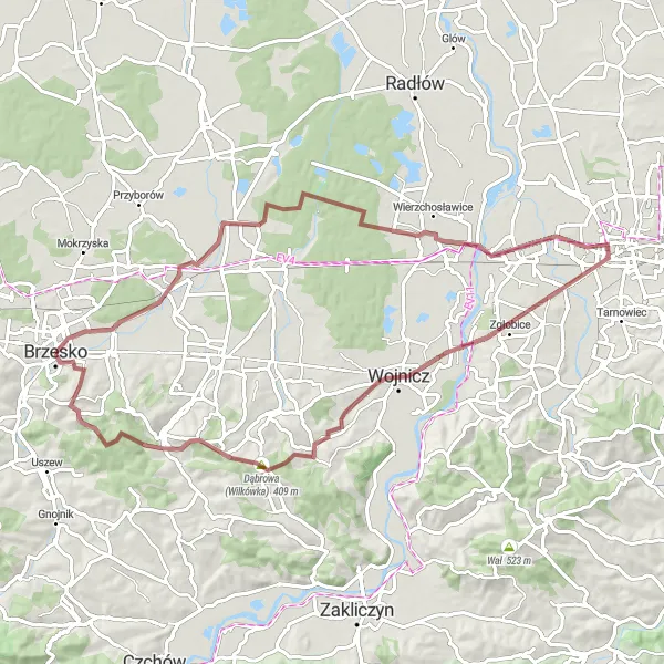 Miniatura mapy "Trasa Gravelowa z Ostrą Górą i Kamionką" - trasy rowerowej w Małopolskie, Poland. Wygenerowane przez planer tras rowerowych Tarmacs.app
