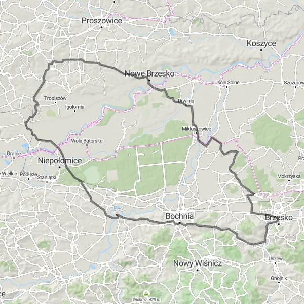 Miniatura mapy "Trasa Szosowa z Brzeźnicą i Zamkiem Królewskim" - trasy rowerowej w Małopolskie, Poland. Wygenerowane przez planer tras rowerowych Tarmacs.app