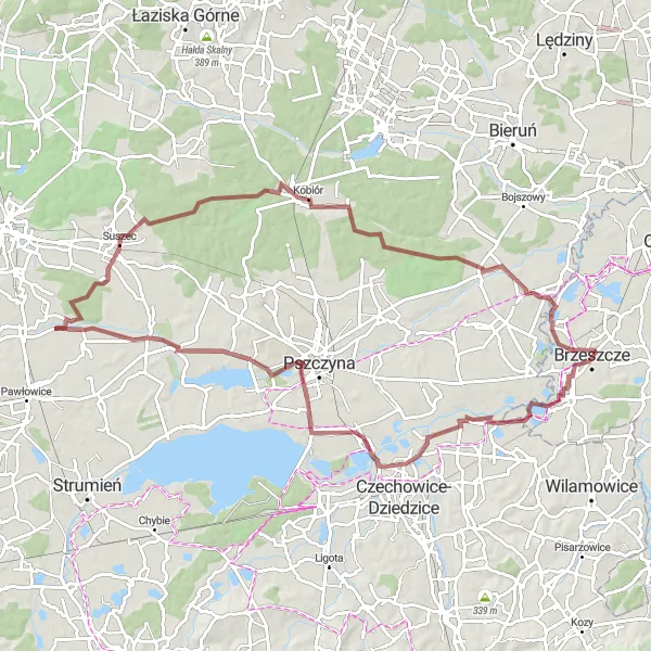 Miniatura mapy "Trasa gravelowa przez Kobiór" - trasy rowerowej w Małopolskie, Poland. Wygenerowane przez planer tras rowerowych Tarmacs.app