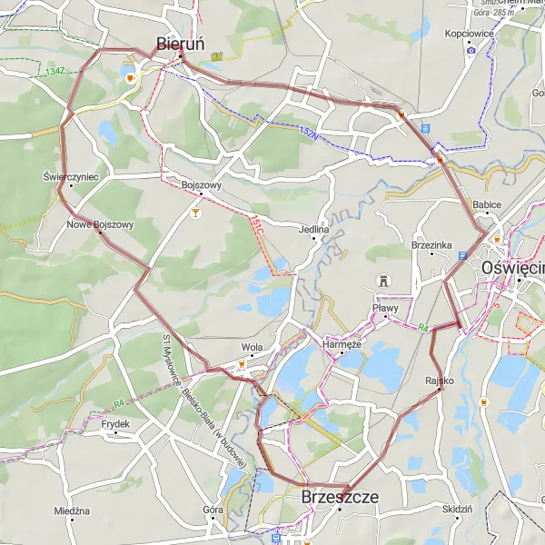 Map miniature of "Bojszowy Loop" cycling inspiration in Małopolskie, Poland. Generated by Tarmacs.app cycling route planner