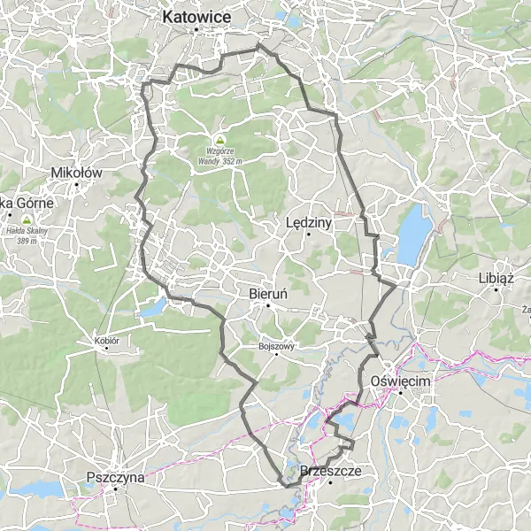 Map miniature of "Bojszowy Loop Adventure" cycling inspiration in Małopolskie, Poland. Generated by Tarmacs.app cycling route planner
