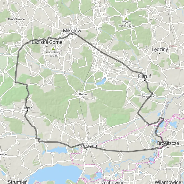 Map miniature of "Ćwiklice Loop" cycling inspiration in Małopolskie, Poland. Generated by Tarmacs.app cycling route planner