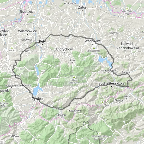 Miniatura mapy "Szlak Przez Góry i Doliny" - trasy rowerowej w Małopolskie, Poland. Wygenerowane przez planer tras rowerowych Tarmacs.app