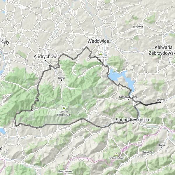 Miniatura mapy "Trasa Po Dolinach i Wzgórzach" - trasy rowerowej w Małopolskie, Poland. Wygenerowane przez planer tras rowerowych Tarmacs.app