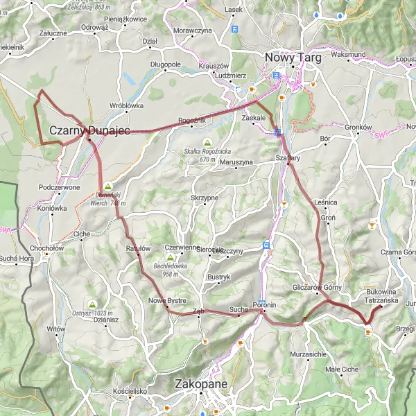 Map miniature of "The Gravel Adventure" cycling inspiration in Małopolskie, Poland. Generated by Tarmacs.app cycling route planner