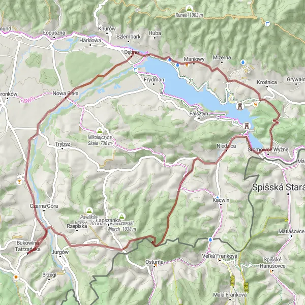 Map miniature of "The Gravel Rollercoaster" cycling inspiration in Małopolskie, Poland. Generated by Tarmacs.app cycling route planner