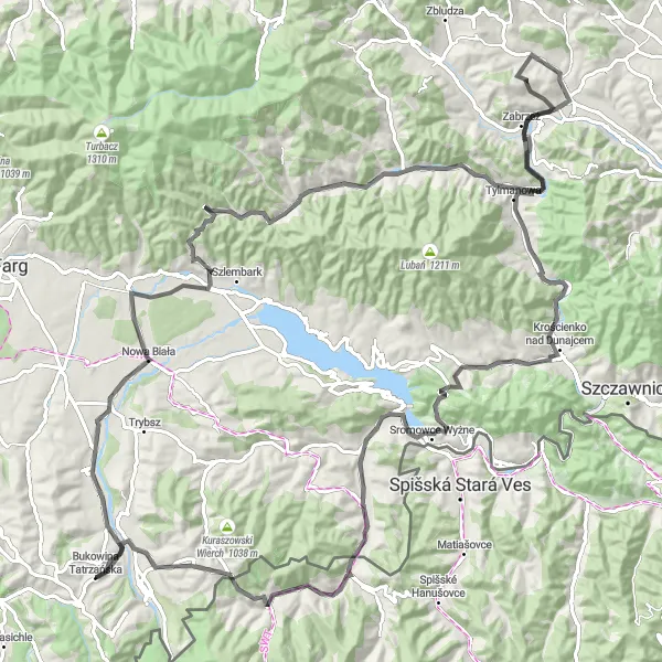 Map miniature of "The Tatra Challenge" cycling inspiration in Małopolskie, Poland. Generated by Tarmacs.app cycling route planner