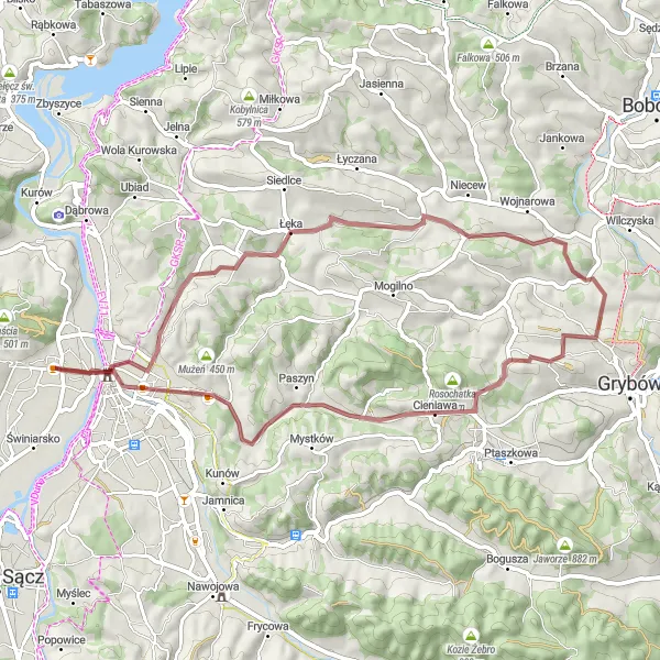 Miniatura mapy "Trasa Gravel Kumienowiecka-Góra" - trasy rowerowej w Małopolskie, Poland. Wygenerowane przez planer tras rowerowych Tarmacs.app