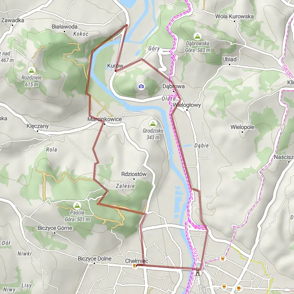 Miniatura mapy "Short gravel loop" - trasy rowerowej w Małopolskie, Poland. Wygenerowane przez planer tras rowerowych Tarmacs.app