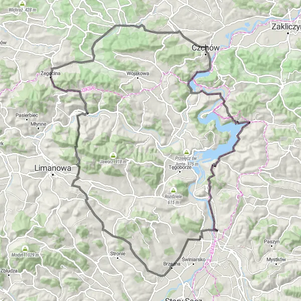 Map miniature of "Ultimate Road Challenge in Małopolskie" cycling inspiration in Małopolskie, Poland. Generated by Tarmacs.app cycling route planner