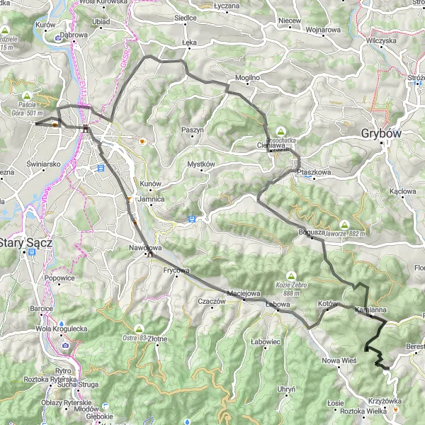 Map miniature of "Exploring Natural and Cultural Treasures" cycling inspiration in Małopolskie, Poland. Generated by Tarmacs.app cycling route planner