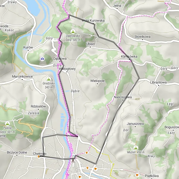 Map miniature of "Exploring Rural Beauty near Chełmiec" cycling inspiration in Małopolskie, Poland. Generated by Tarmacs.app cycling route planner