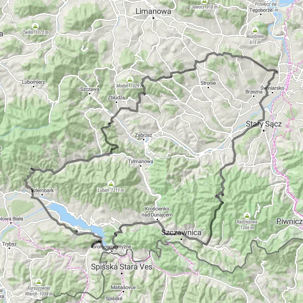 Map miniature of "Małopolskie Road Adventure" cycling inspiration in Małopolskie, Poland. Generated by Tarmacs.app cycling route planner